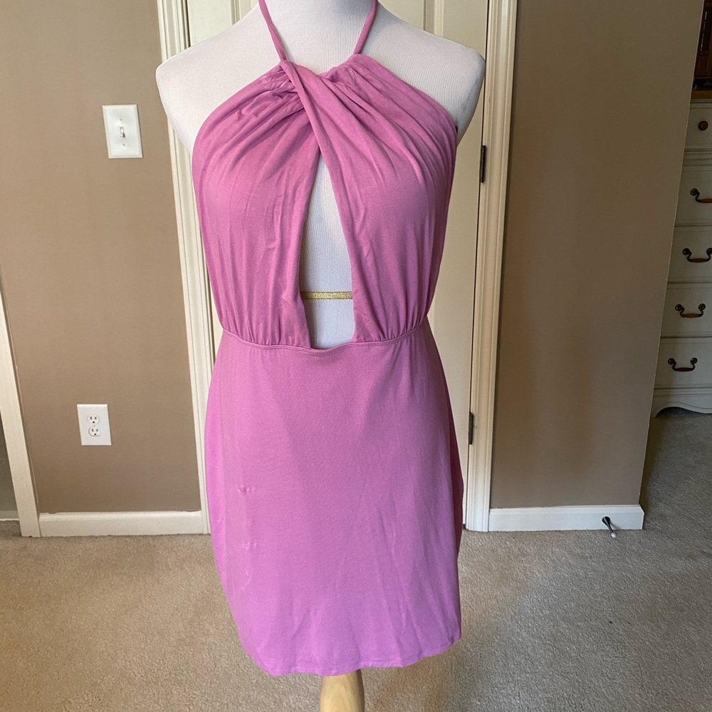 By The Way magenta pink dress keyhole tie neck